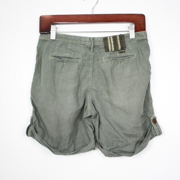 Y2K Guess Jeans Shorts Women's Size 23 Olive Green Linen - Picture 5 of 6